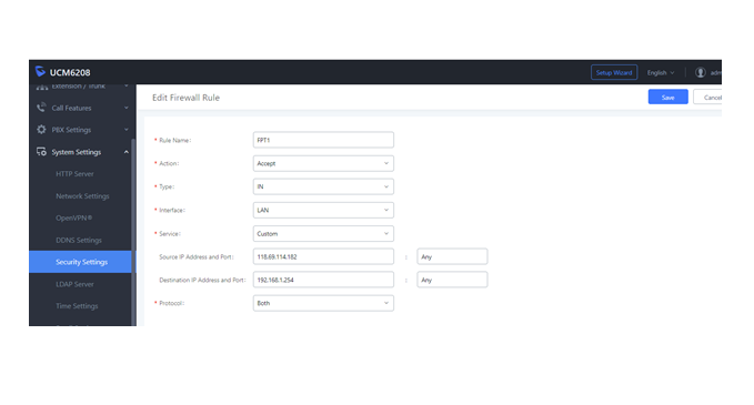 Tạo rule accept host FPT main