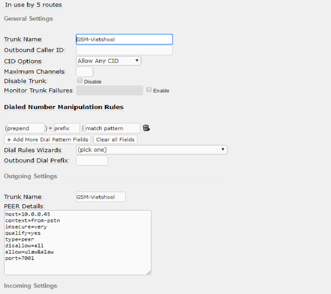 Trên Asterisk tạo Sip trunk IP với Dinstar GSM