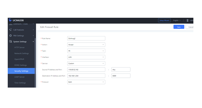 Tạo rule truy cập từ xa bằng IP công ty Du Hưng