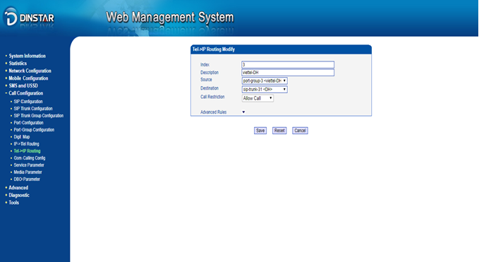 Tạo hướng Inbound trên Dinstar GSM
