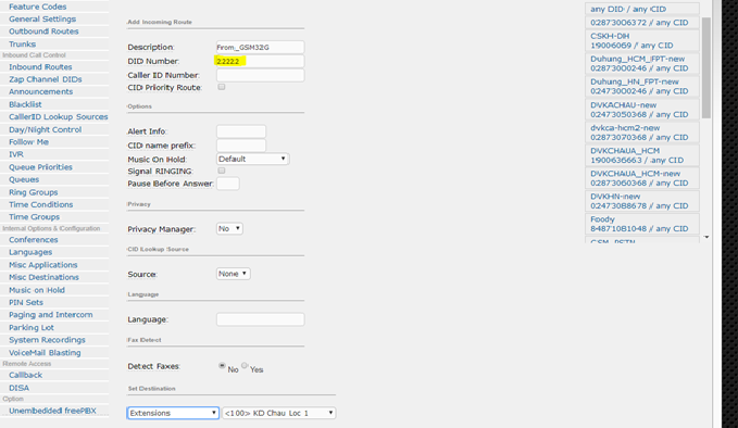 DID Number: Số VOIP Hotline trên port Group của sim Dinstar GSM