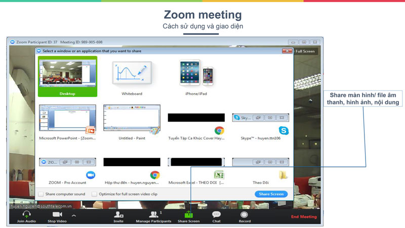 Share màn hình cuộc họp hoặc file thuyết trình