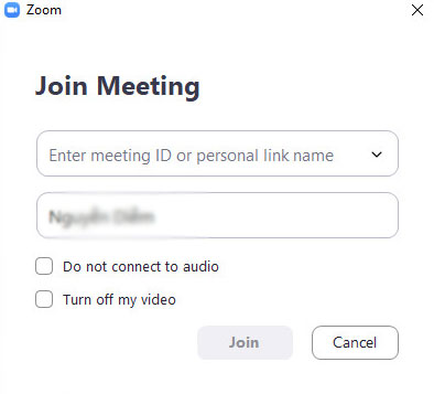 Tham gia vào phòng họp zoom theo ID và Pass giáo viên gửi