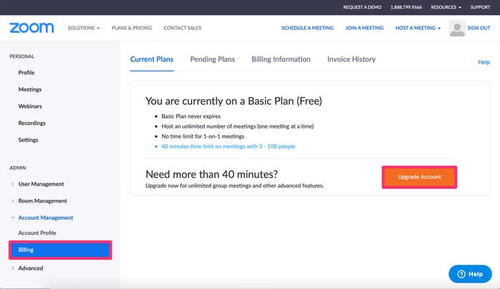 Cách nâng cấp tài khoản Zoom Pro sang tài khoản Zoom Business