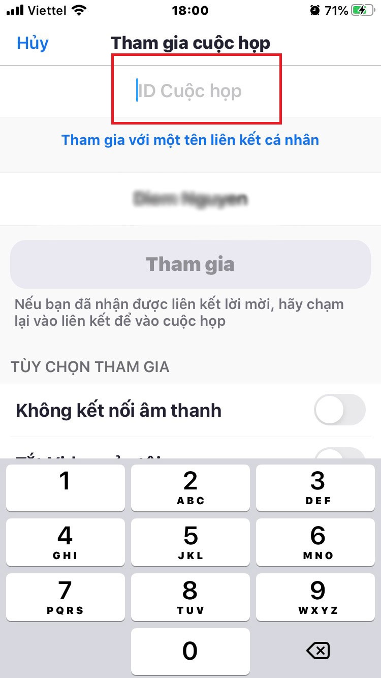 Tham gia vào phòng họp zoom theo ID và Pass giáo viên gửi