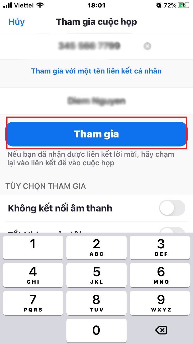 Tham gia vào phòng họp zoom theo ID và Pass giáo viên gửi