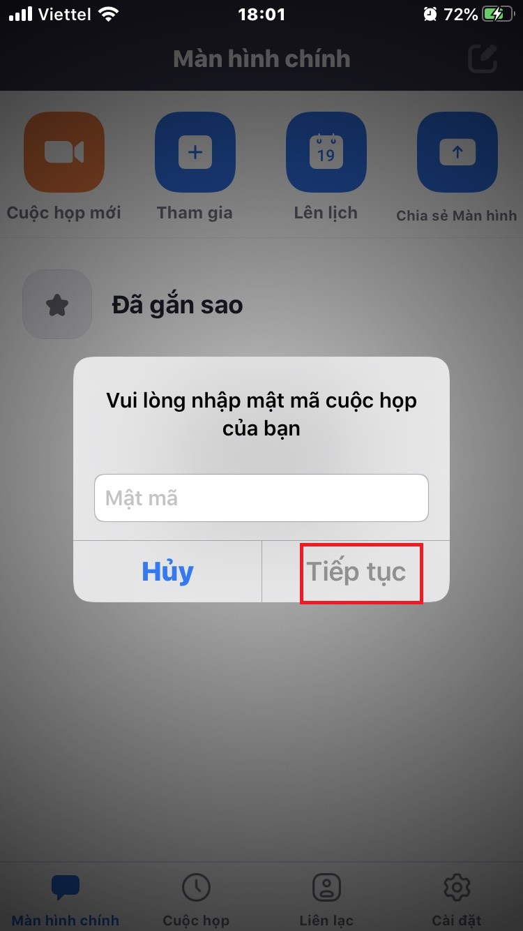 Tham gia vào phòng họp zoom theo ID và Pass giáo viên gửi