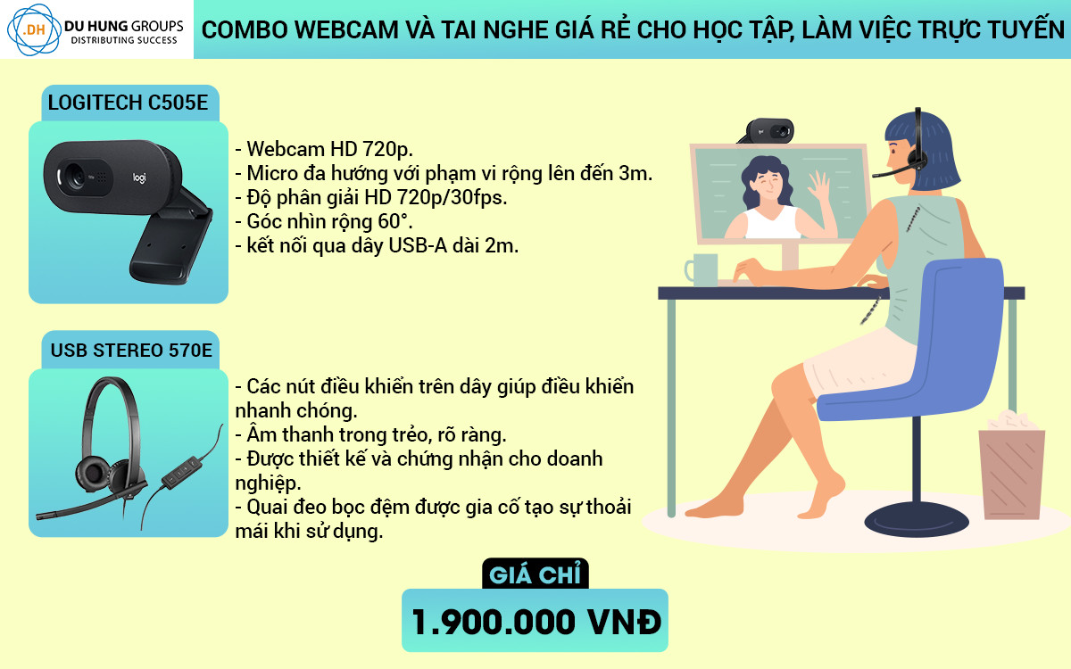 Combo Webcam và Tai nghe giá rẻ cho học tập, làm việc trực tuyến
