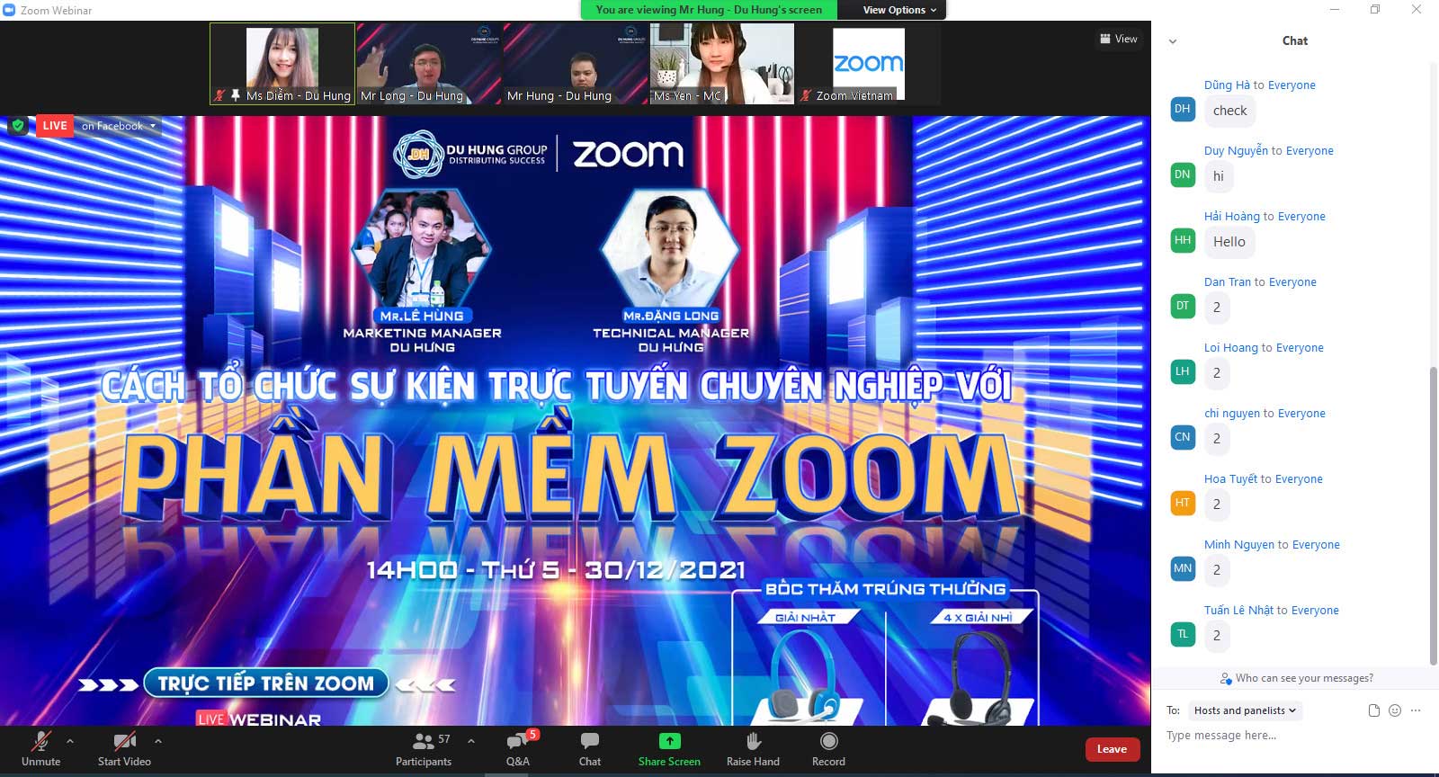 Buổi webinar "Cách tổ chức sự kiện online chuyên nghiệp với phần mềm Zoom” với sự góp mặt của Mr. Lê Hùng – Marketing Manager Du Hưng Group và Mr. Đặng Long – Technical Manager Du Hưng Group.