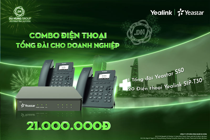 Trọn bộ tổng đài IP Yeastar S50 và 20 điện thoại Yealink SIP T30