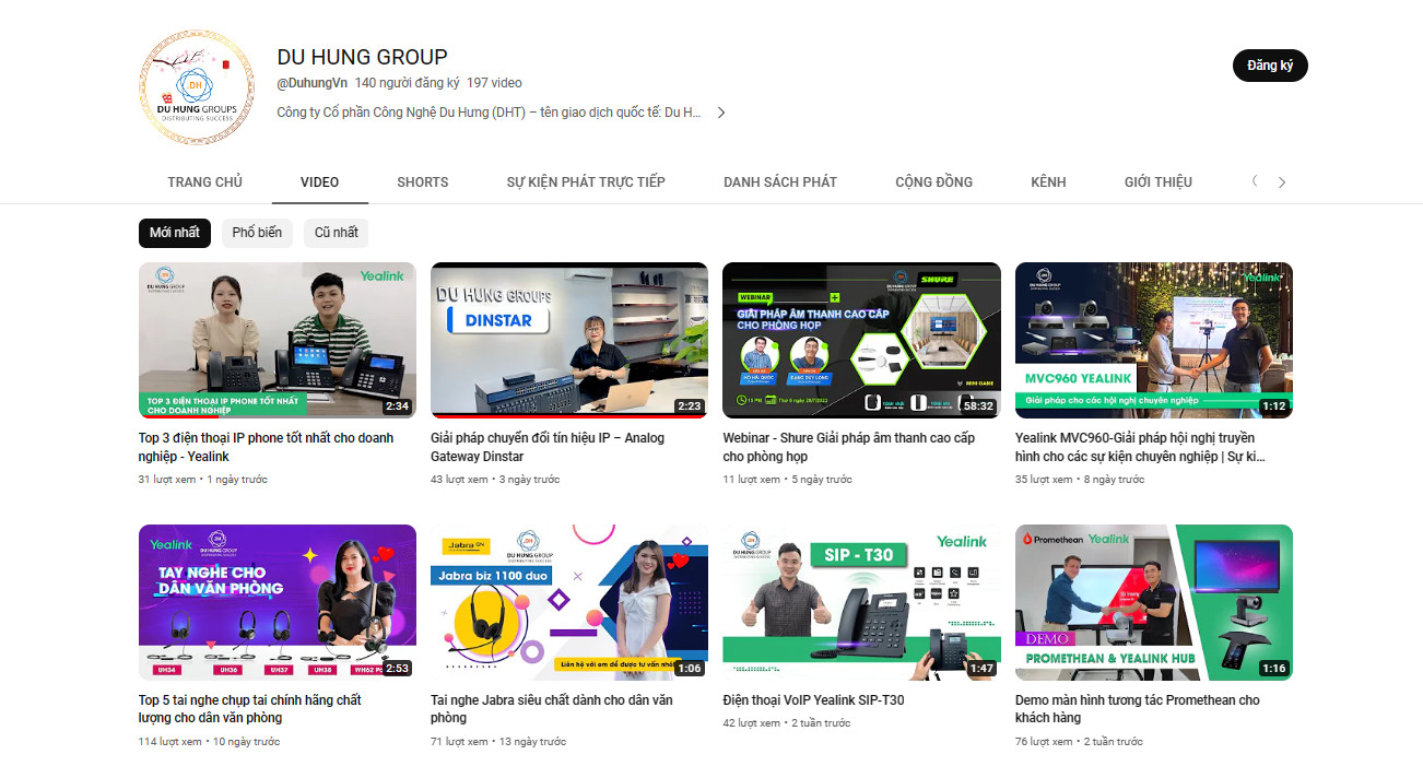 Chính Thức Ra Mắt Kênh Youtube giới thiệu các sản phẩm của Du Hưng Group