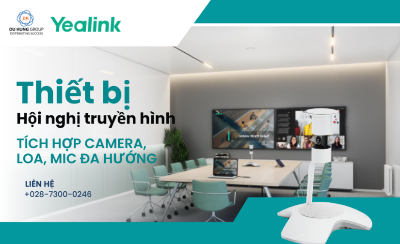 Thiết bị hội nghị truyền hình tích hợp camera, loa, mic đa hướng