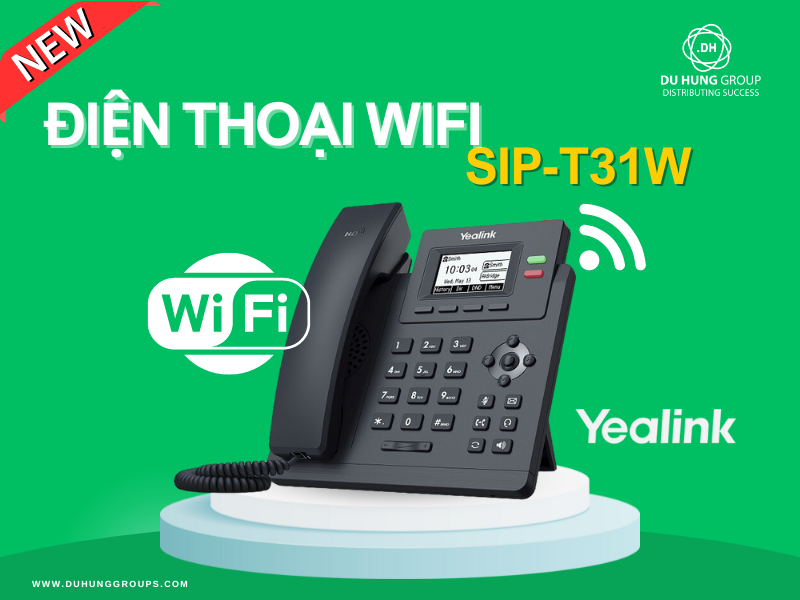 Điện thoại IP không dây Yealink SIP-T31W | Kết nối wifi, 2 tài khoản SIP
