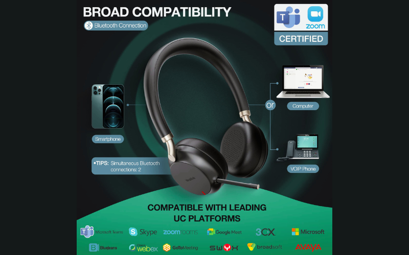 Tai nghe chụp tai Bluetooth Yealink BH72 - Kiểu dáng thời trang, chống ồn tốt