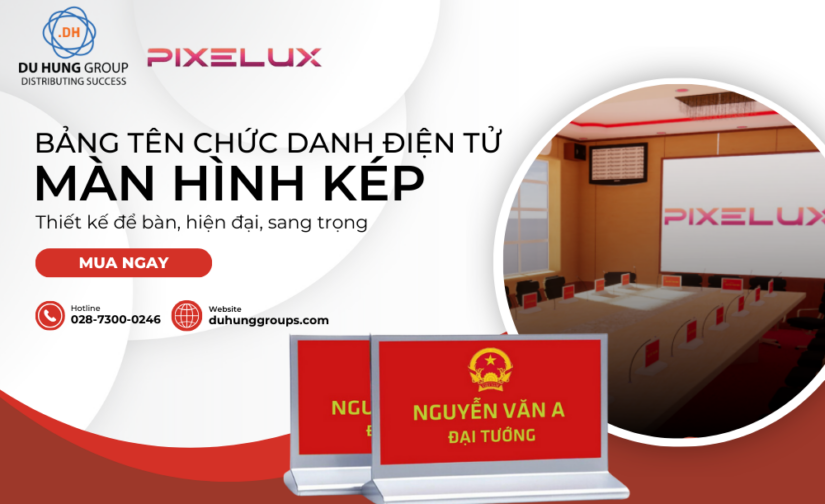Bảng tên chức danh điện tử để bàn hiện đại với màn hình kép