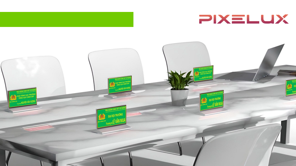 Bảng tên chức danh điện tử để bàn hiện đại với màn hình kép