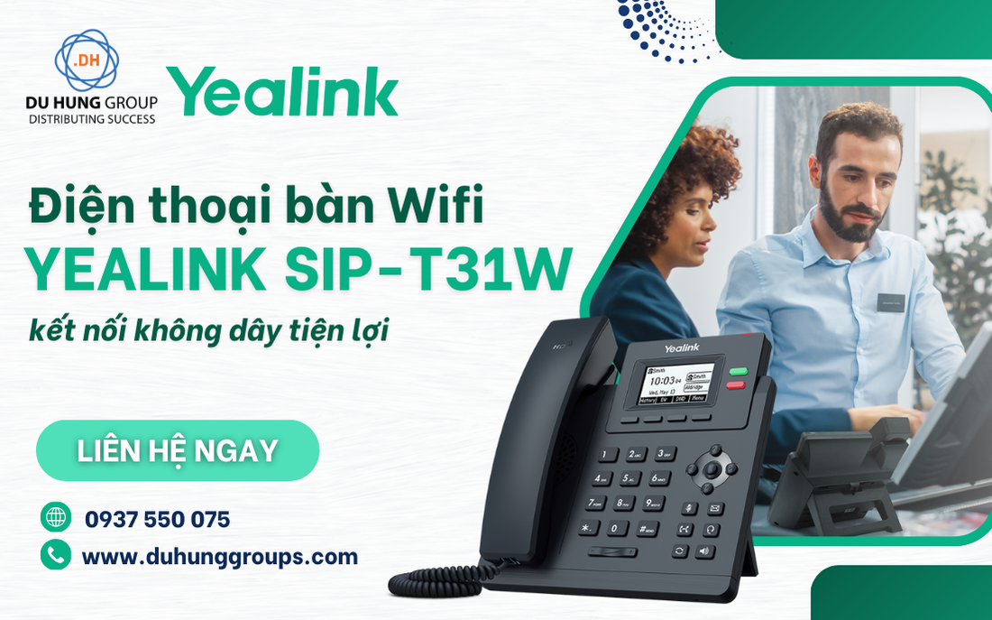Điện thoại bàn Wifi Yealink SIP-T31W kết nối không dây tiện lợi
