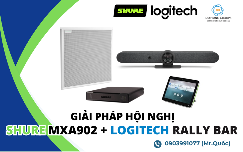 Giải pháp hội nghị Shure MXA902 + Logitech Rally Bar