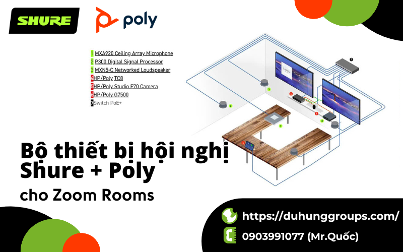 Bộ thiết bị hội nghị Shure + Poly cho Zoom Rooms