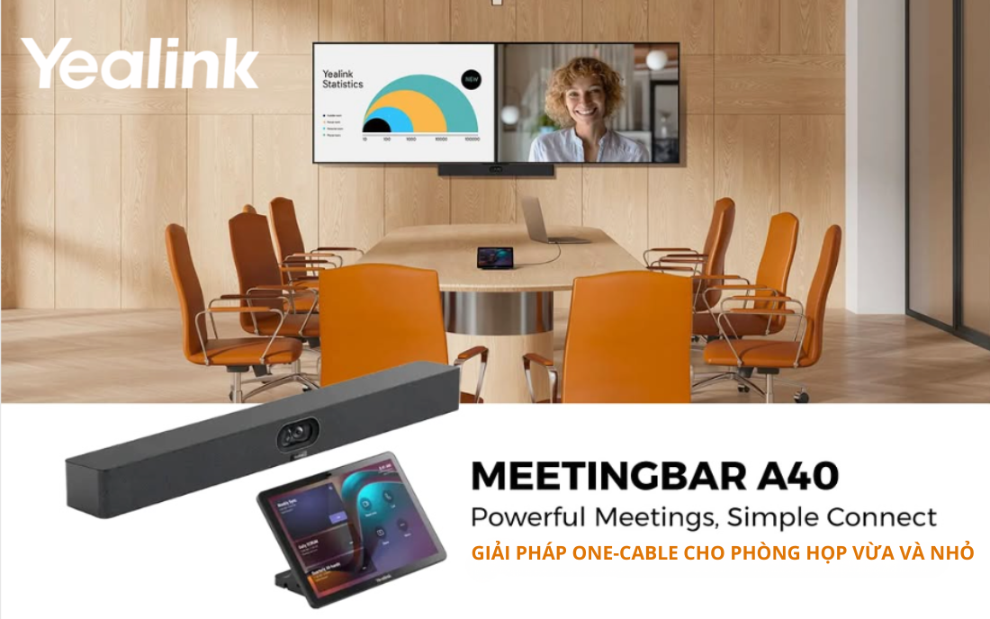Giải pháp One-Cable Yealink MeetingBar A40 cho phòng họp vừa và nhỏ