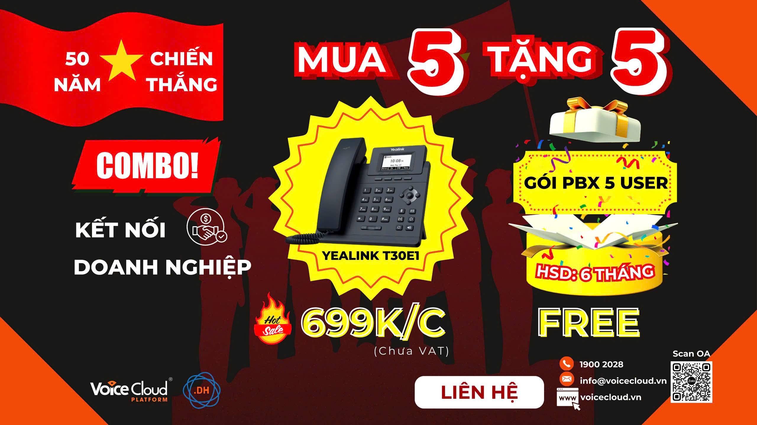 CHƯƠNG TRÌNH KHUYẾN MÃI MỪNG 50 NĂM THỐNG NHẤT ĐẤT NƯỚC MUA ĐIỆN THOẠI YEALINK TẶNG TỔNG ĐÀI VOICECLOUD