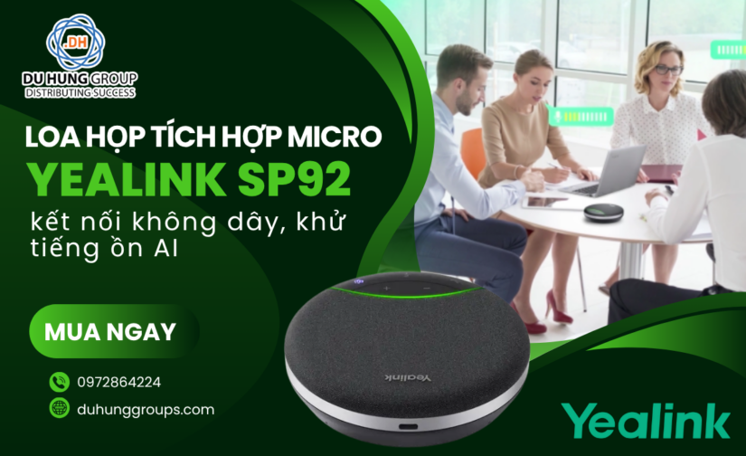 Loa họp tích hợp micro Yealink SP92 kết nối không dây, khử tiếng ồn AI