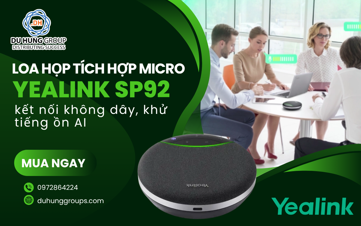 Loa họp tích hợp micro Yealink SP92 kết nối không dây, khử tiếng ồn AI