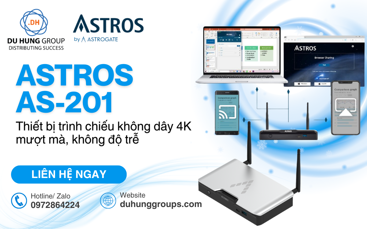 Astros AS-201 - Thiết bị trình chiếu không dây 4K mượt mà, không độ trễ